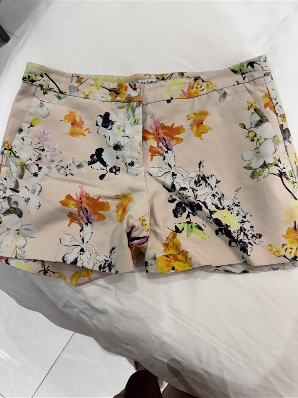 Dalia Collection Floral Shorts - Beige with Yellow & Black Accents